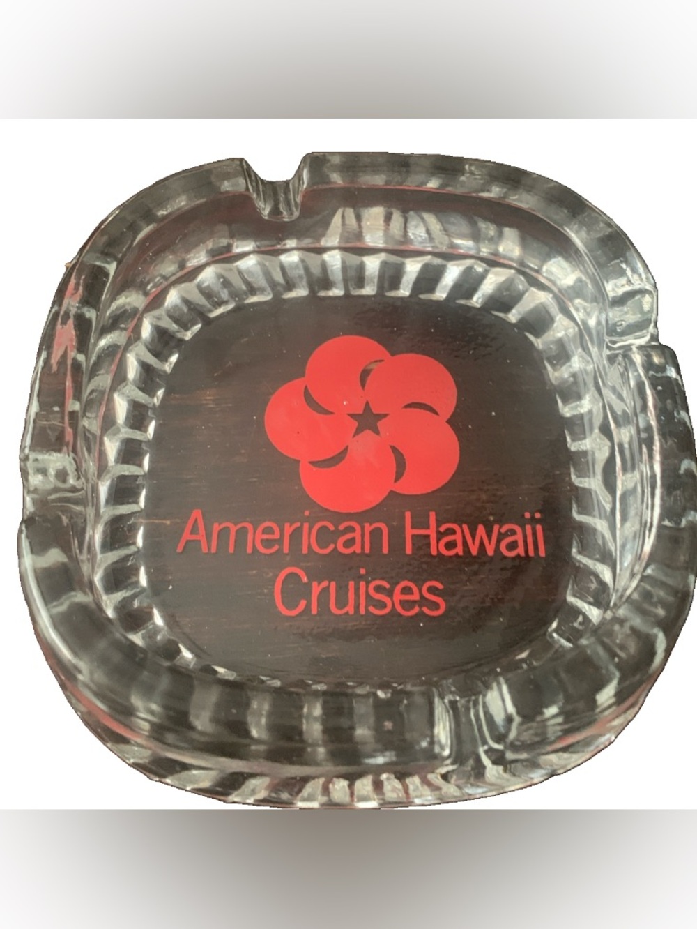 Vintage Ashtray American Hawaii Cruises Heavy Glass 4 Position Square